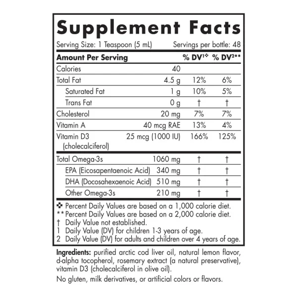 Arctic Cod Liver Oil (Lemon flavour) , Omega-3 Fish Oils