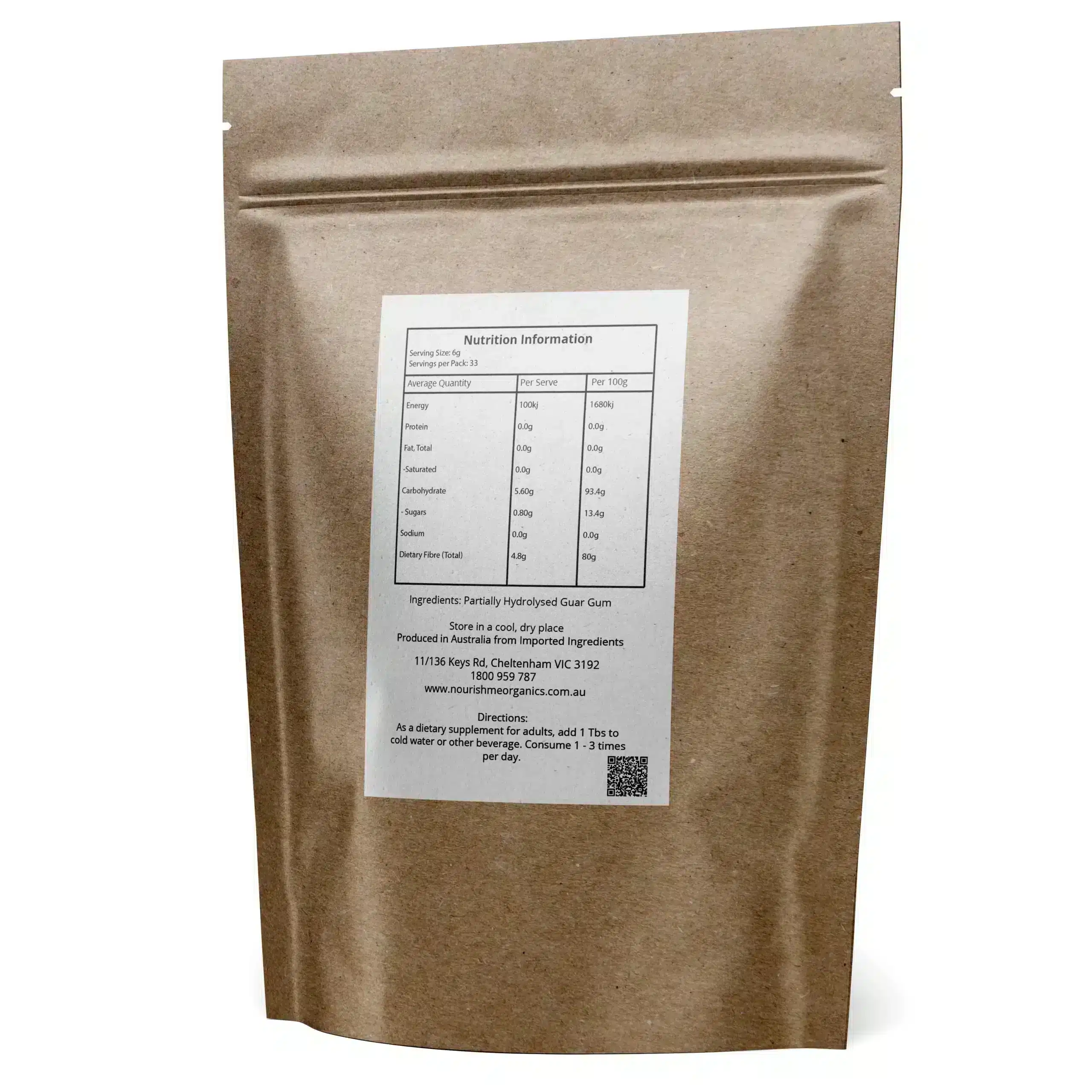 NourishMe Organics, Partially Hydrolysed Guar Gum (PHGG), 200g
