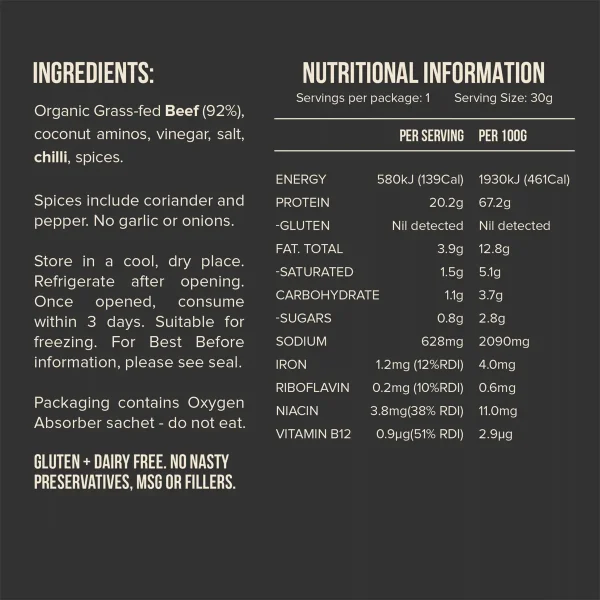 Chili Beef Biltong, Chief. 30g