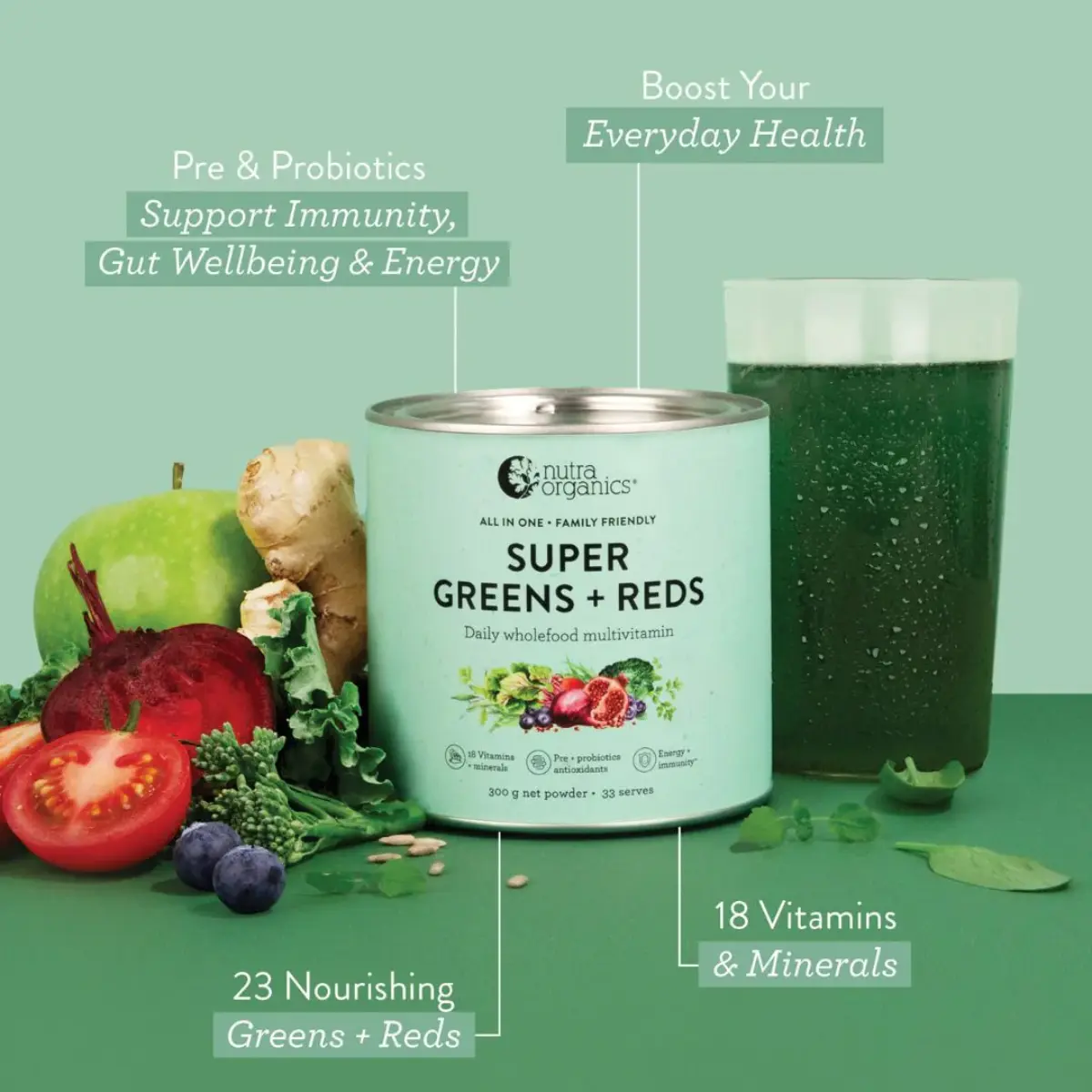 Nutra Organics, Super Greens + Reds, 150g
